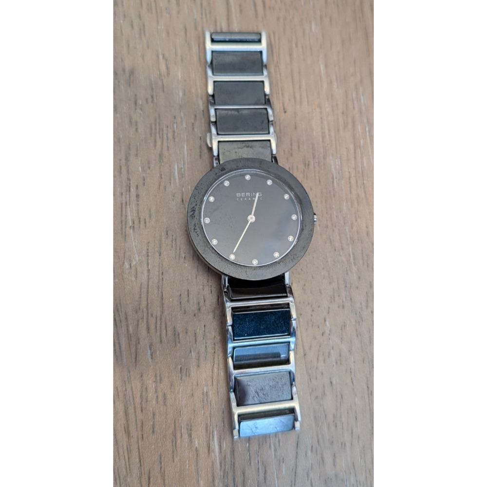 Bering‎ Women's Watch 11435-749 Quartz Black Dial Ceramic Silver Steel Band